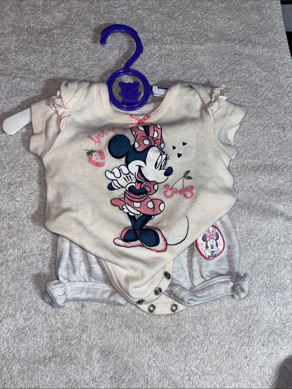 Disney Minnie Mouse Cream and Pink Romper with Bow Graphic